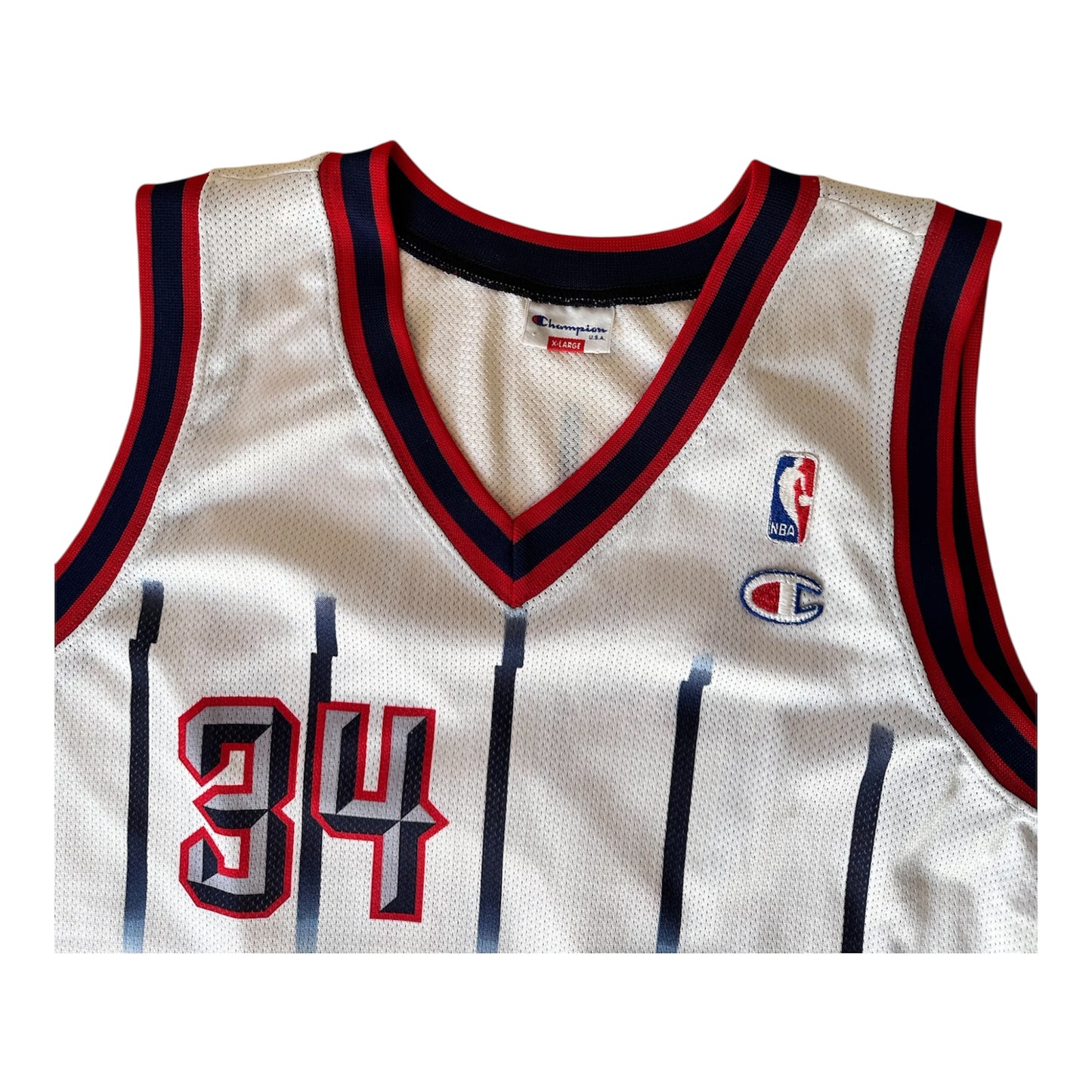 Hakeem Olajuwon #34 – Houston Rockets (Édition Champion, Blanc Pinstripes)